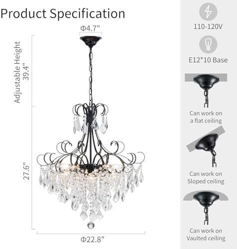 WUZUPS Crystal Chandelier 10-Light Pendant Ceiling Light Modern Lighting Fixt...