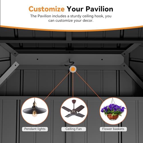 Modern Shade Grill Gazebo 6x8 with USB Charging Power Strip, Wood Grain