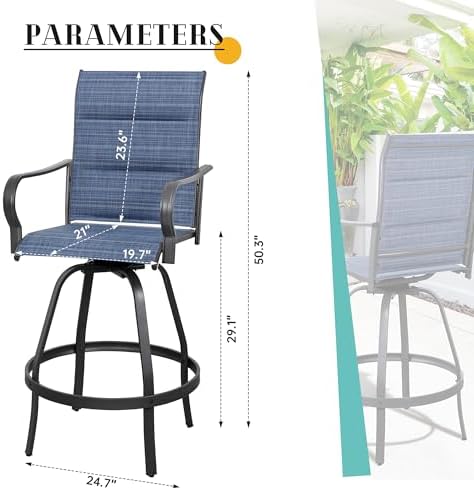 Vongrasig 2 Piece Outdoor Patio Swivel Bar Chairs, All Weather Padded Sling T...