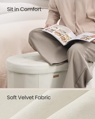 SONGMICS Folding Ottoman with Storage, Oval Bench, Velvet Fabric
