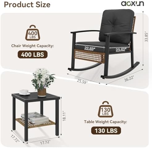 Aoxun 3-Piece Outdoor Rocking Bistro Set, Patio Furniture Set with Coffee Tab...