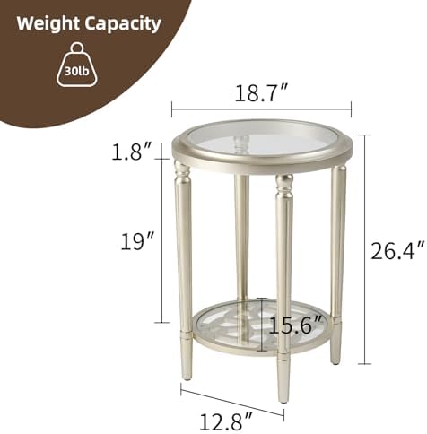 SUNBURY Set of 2 Modern End Tables with Tempered Glass Tops & Glass Lower...