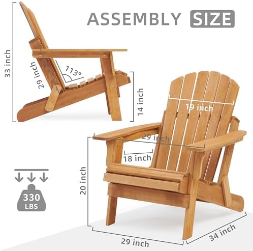 SoliWood Oversize Wooden Outdoor Folding Adirondack Chair with Pre-Assembled ...