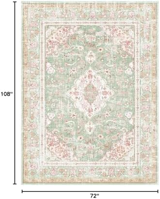 Vhong Washable Area Rugs Boho Vintage Modern Neutral Large Carpet Green and P...