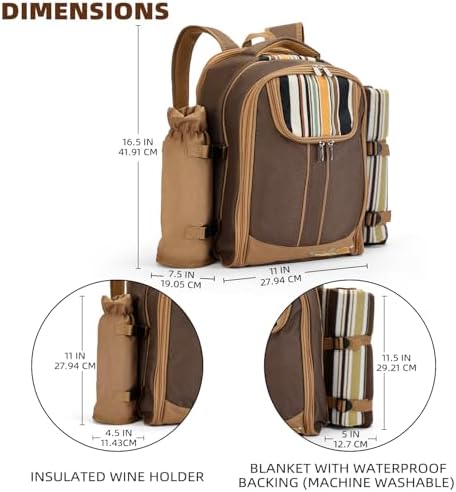 Picnic Backpack, 2-Person with Blanket & Wine, Family & Lovers Gift, ...