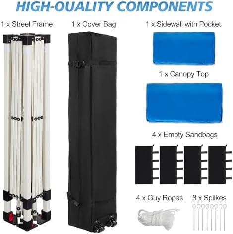 WEIZE 10x10 Pop Up Canopy Tent, 1-Button Push Setup Canopy Tent with 1 Sidewa...