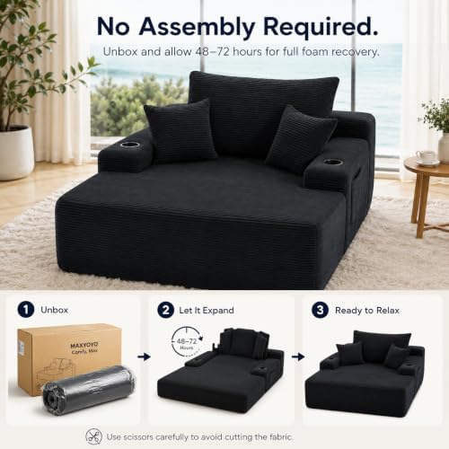 67" Oversized Chaise Lounge Chair Indoor, Corduroy Cloud Couch with 3 Pi...