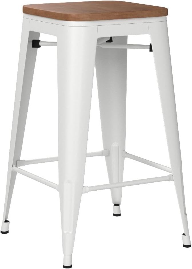 26" Backless Metal Bar Stools Set of 4 (Cream White)