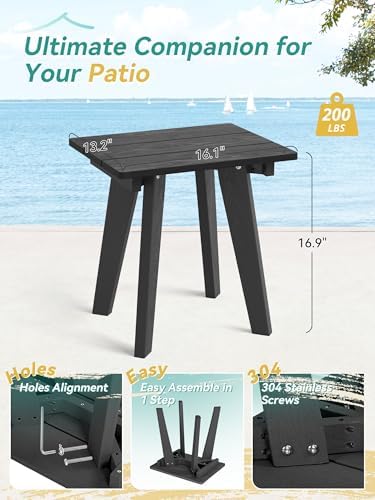 Homejoy HDPE Outdoor Side Table,Small Outdoor Table for Patio, Black