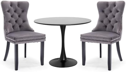 3-Pieces Dining Sets, 31.5" Round Dining Table Set with 2 Velvet Upholst...