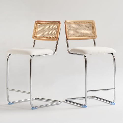 GrandNoor Natural Rattan Counter Height Stools Set of 2 with Solid Wood Back,...