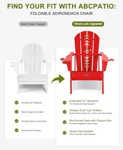 Adirondack Chair HDPE Cup Holders Heavy Duty Patio Woodgrain Red