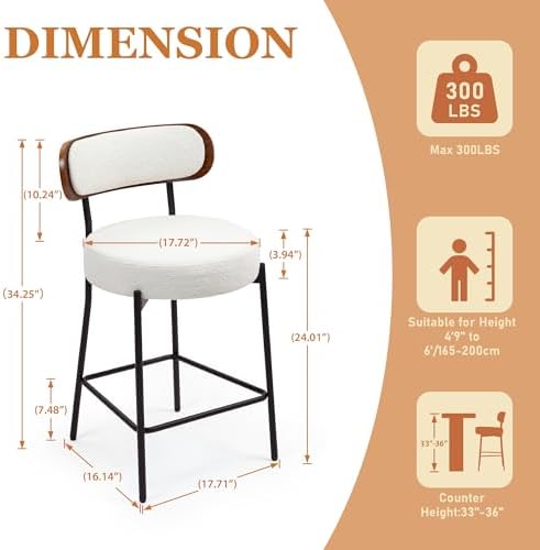 Bar Stools Set of 3 Boucle Counter Stools for Kitchen Island