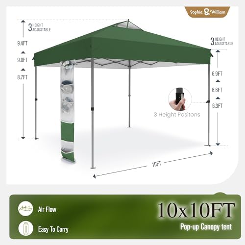 Sophia & William Canopy Tent 10x10 Pop Up One Person Push Set up Tents