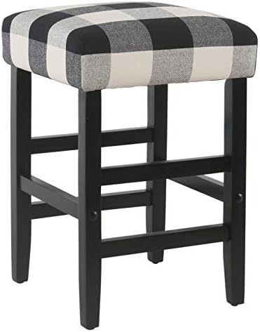 HomePop Open-Back Counter Stool, 24-Inch, Black Plaid