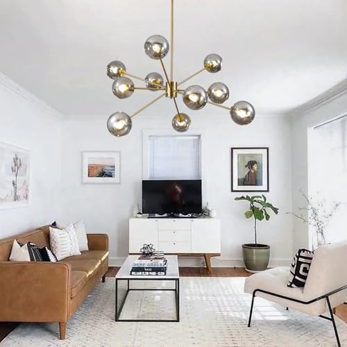 BOKT 10 Lights Mid Century Modern Large Smoke Grey Sputnik Chandelier Brushed...
