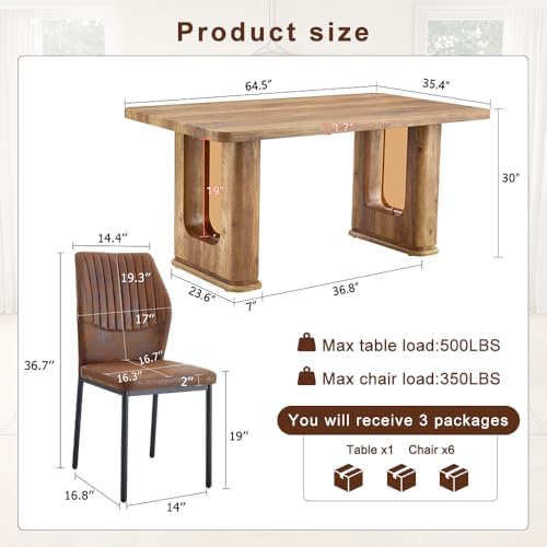 64.5" Dining Room Table Set for 6, Modern Farmhouse Wood Dining Table Se...