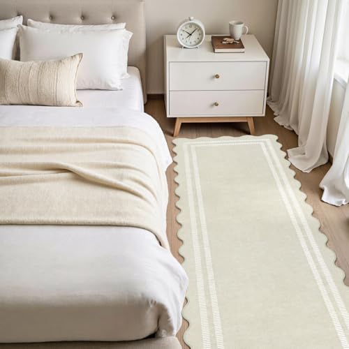 Washable Runner Rug 2.6x8 Kitchen Hallway Scalloped Rugs, Non Skid Stain-Resi...
