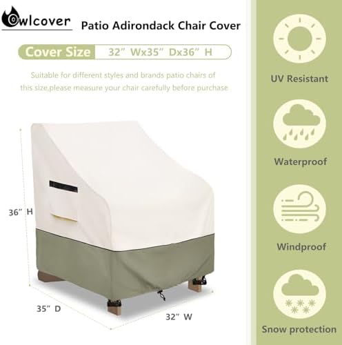 Patio Adirondack Chair Cover 32 W x 35 D x 36 H inches,600D Heavy Duty Waterp...