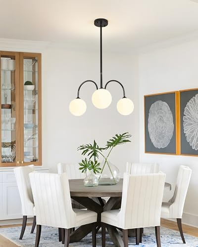 Modern Black Chandelier, 3 Light Mid Century Sputnik Chandeliers, Dining Room...