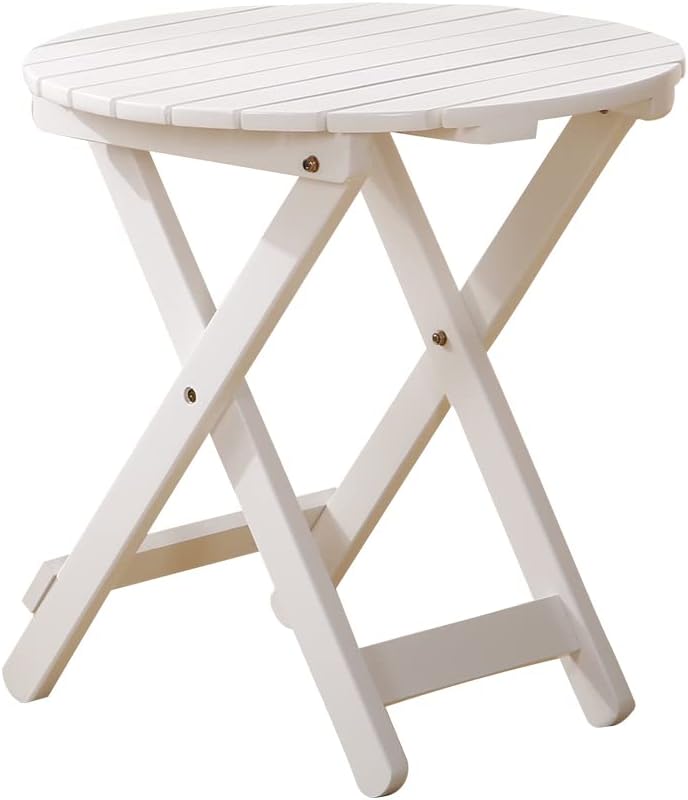 Outdoor Small Table, Round Folding Wooden Patio Side Table Furniture End Tabl...