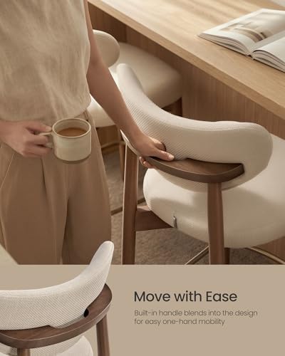 VASAGLE Wooden Bar Stools Set of 2, Linen-Look Fabric, Cappuccino Beige