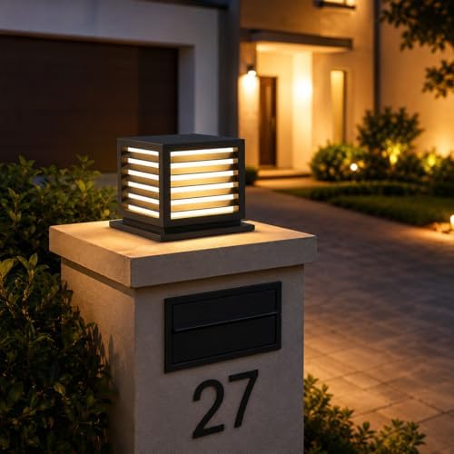 Outdoor Post Cap Lights, 9.8" × 8.3" Modern Luxury Post Lantern, Ma...