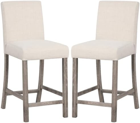 COSTWAY Wooden Counter Height Bar Stools Set of 2 with Upholstered Seat