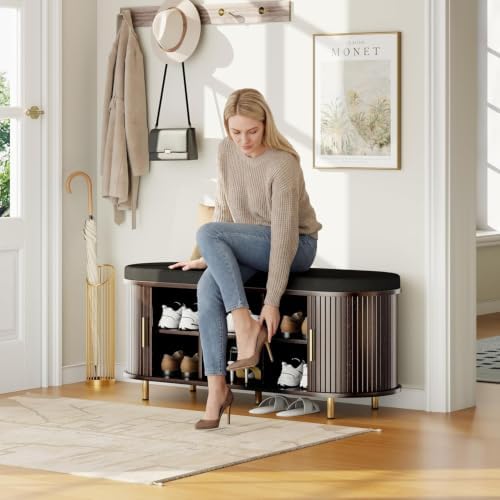 DHH 2-Tier Storage Bench,Wide Shoe Bench with Thickened Padded Seat Cushion, ...