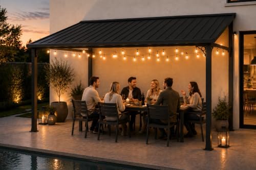 8x10 FT Lean to Gazebo, Wall Mounted Hardtop Pergola with Sloping Galvanized ...