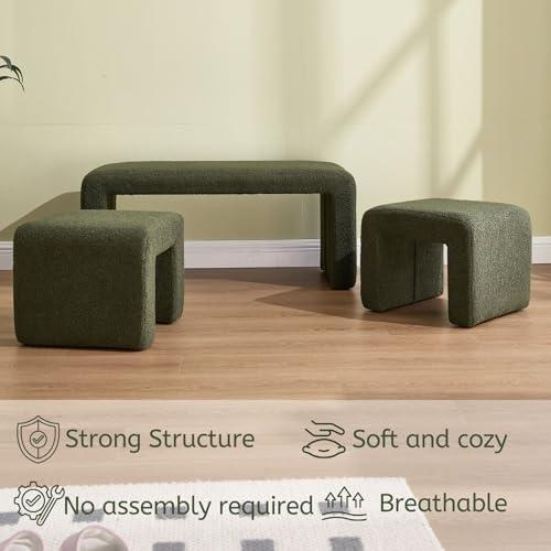 LukeAlon 3-Piece Nesting Ottoman Bench Set, 40.5" Wide Upholstered End o...