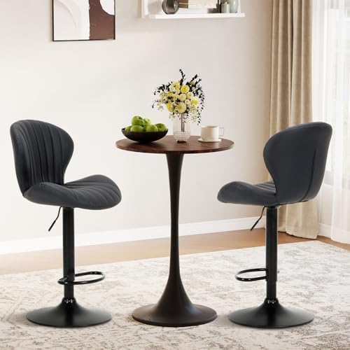 COLAMY Bar Stools Set of 4, Modern Swivel Bar Chairs, Adjustable Faux Leather...