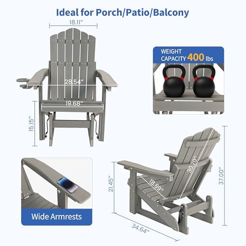 HDPE Adirondack Glider Chair Set of 2,3-Level Adjustable Backrest