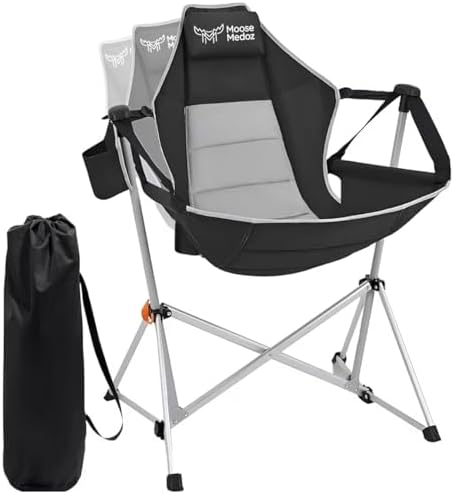 Hammock Camping Chair – Folding Swing Chair with Headrest & Cup Holder, 300 lbs Support, Breathable Mesh, Portable & Lightweight for Outdoor, Camping, Fishing, Patio & Travel