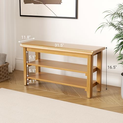 Shoe Rack Bench Mid Century Modern 2-Tier Shoe Rack Organizer for Entryway Ha...