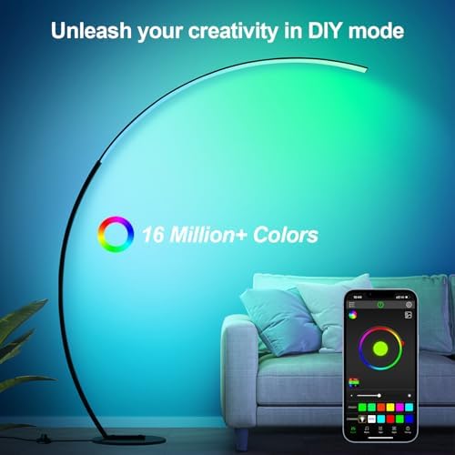 RGB Floor Lamp with 3 Color Temperatures, Ultra Bright 1800LM Smart Arc LED F...