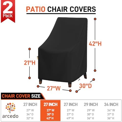 Arcedo High Back Outdoor Chair Cover Waterproof, 2 Pack, 27"W x 30"...
