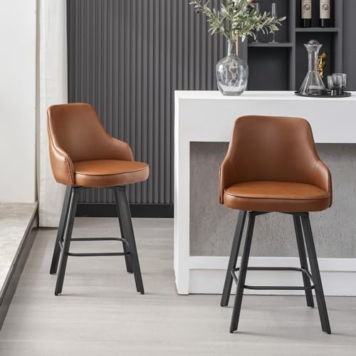 Counter Height Bar Stools Set of 2 with Back, 26" Faux Leather Swivel Chair