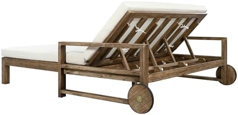 Farmhouse-Style Acacia Wood Outdoor Daybed for 2,Weather-Resistant Patio Loun...