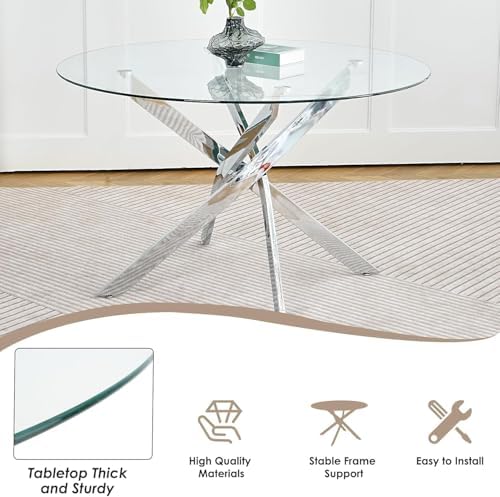Modern Minimalism Circle Dining Table Set of 4, 36'' Round Tempered G...