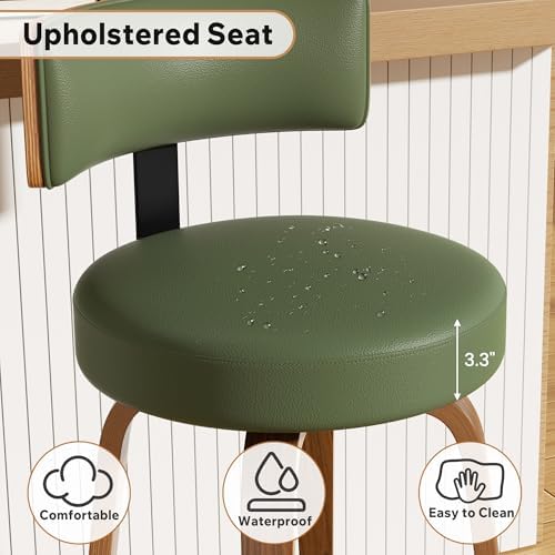 Swivel Bar Stools Set of 2, 26" Faux Leather Upholstered Counter Height ...