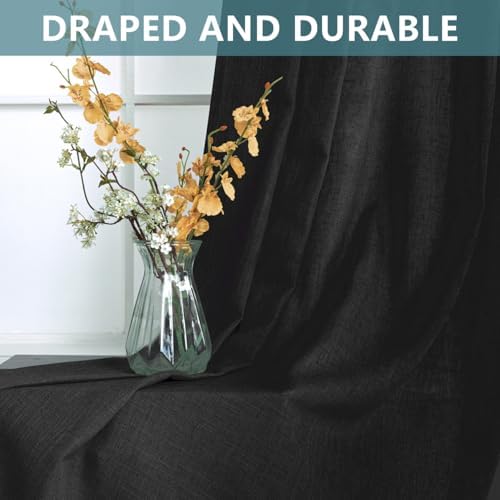 KOUFALL Black Curtains 96 Inches Long for Living Room,Sheer Linen Boho Canopy...