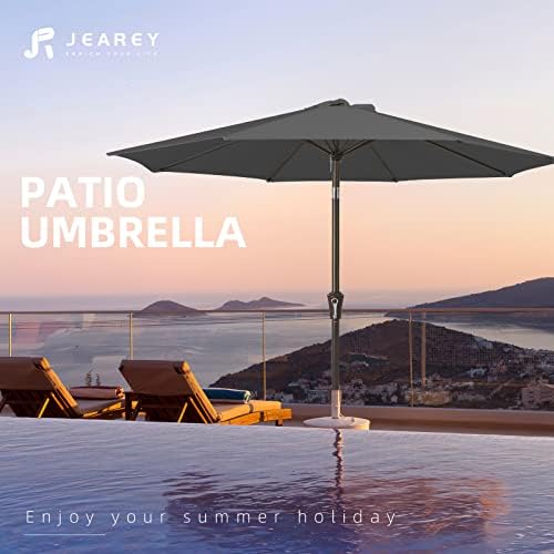 JEAREY 9FT Outdoor Patio Umbrella, Market Umbrella, Dark Gray
