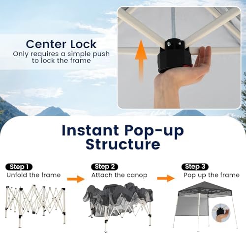Tangkula 7x7 FT Pop Up Canopy with Center Lock & Sidewall, Gray
