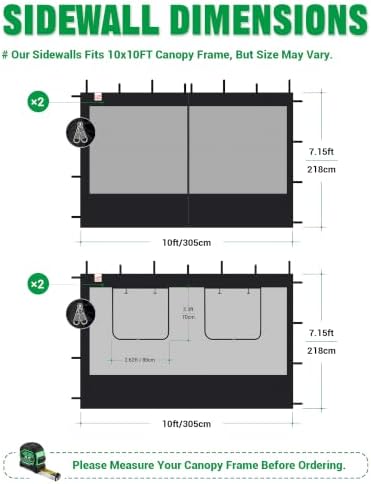 ACEPIC 10x10ft Mesh Sidewalls Kit for Canopy (Black, 4PCS Sidewalls Only)