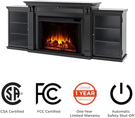Real Flame Tracey 84" Grand TV Stand with Electric Fireplace in Black, E...