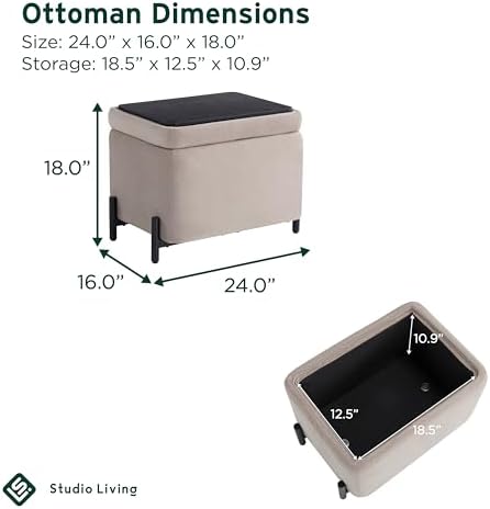 Studio Living® Connor 24" Small Storage Ottoman, Modern Boho, Matte Blac...