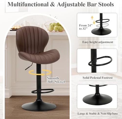 COLAMY Bar Stools Set of 4, Modern Swivel Bar Chairs, Adjustable Faux Leather...