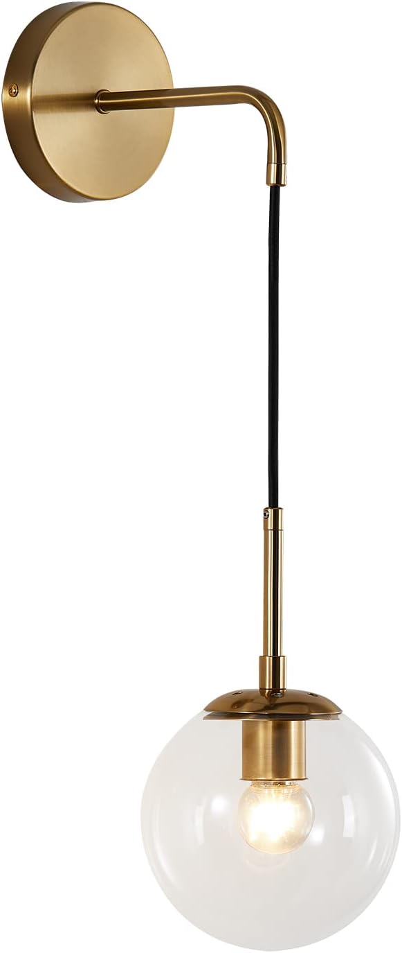 BOKT Mid Century Modern Globe Wall Sconce Lighting Brushed Brass Gold Bathroo...