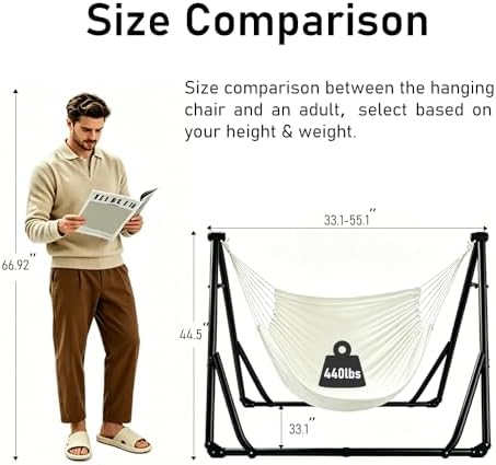 2-in-1 Hammock Chair, Foldable Steel Stand Indoor Outdoor Swing Bag